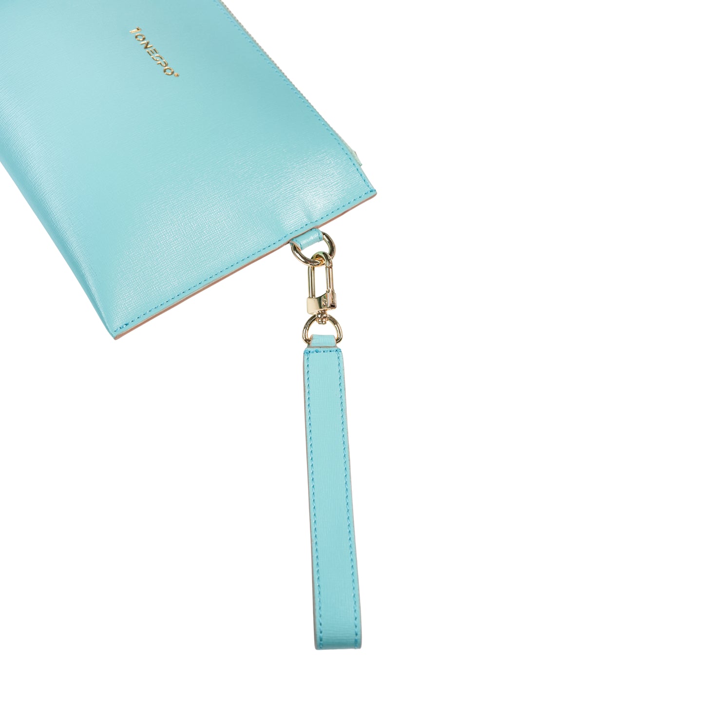 Pochette saffiano vera pelle verde acquamarina