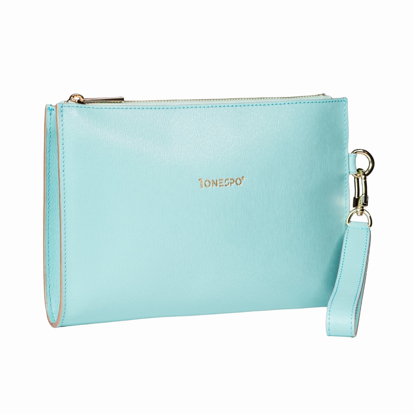 Pochette saffiano vera pelle verde acquamarina