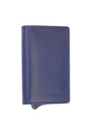 MAGNETIC SLIM Porta Carte di Credito in Vera Pelle Protezione RFID Cuoio Cerato Blu