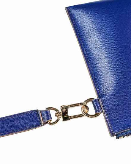 Pochette saffiano vera pelle blu