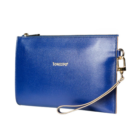 Pochette saffiano vera pelle blu