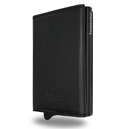 MAGNETIC Saffiano Portafoglio in Vera Pelle Protezione RFID Nero