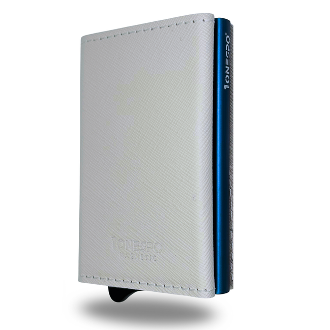 MAGNETIC Saffiano Portafoglio in Vera Pelle Protezione RFID Bianco