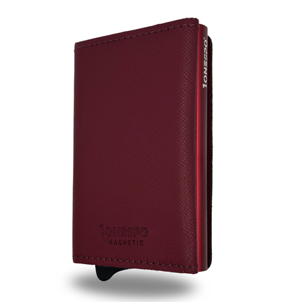 MAGNETIC Saffiano Portafoglio in Vera Pelle Protezione RFID Bordeaux
