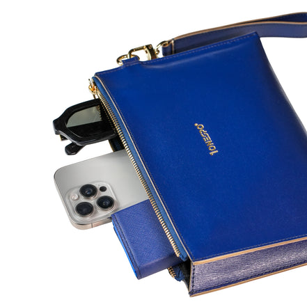 Pochette saffiano vera pelle blu