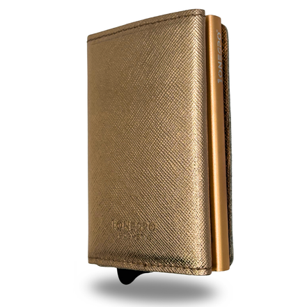 MAGNETIC Saffiano Portafoglio in Vera Pelle Protezione RFID Oro