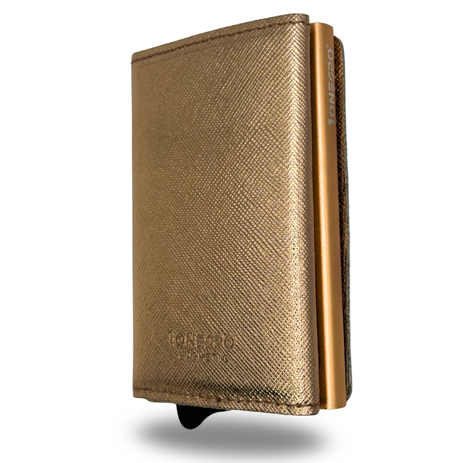 MAGNETIC Saffiano Portafoglio in Vera Pelle Protezione RFID Oro