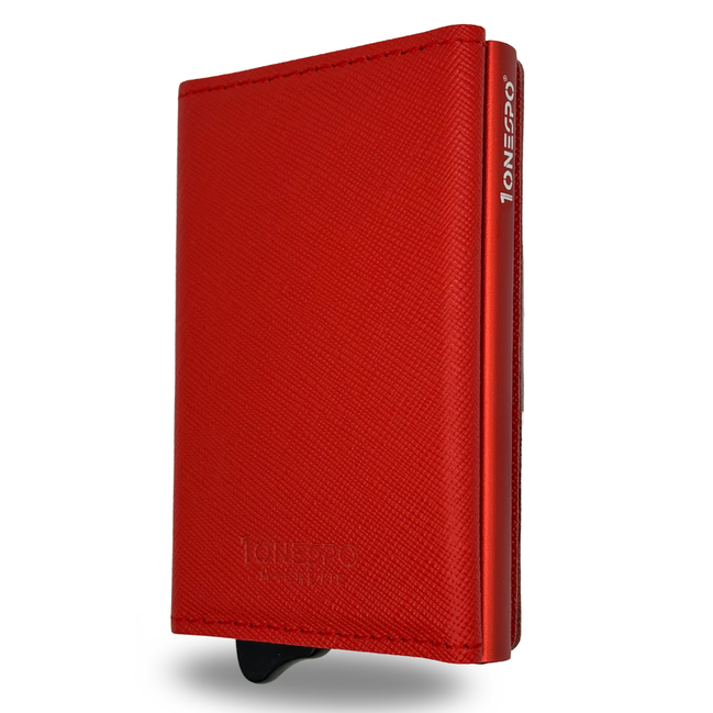 MAGNETIC Saffiano Portafoglio in Vera Pelle Protezione RFID Rosso