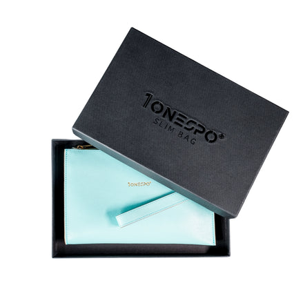 Pochette saffiano vera pelle verde acquamarina