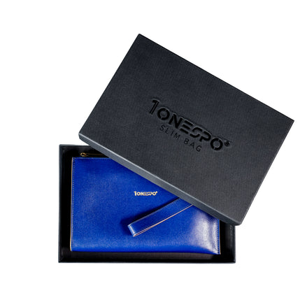 Pochette saffiano vera pelle blu