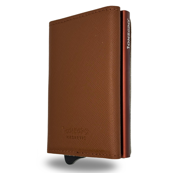 MAGNETIC Saffiano Portafoglio in Vera Pelle Protezione RFID Marrone