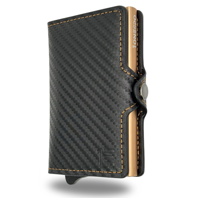 CARBON Zip Porta Carte di Credito Protezione RFID Oro