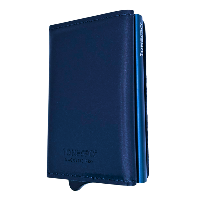 MAGNETIC PRO Portafoglio in Vera Pelle Protezione RFID Nappa Blu