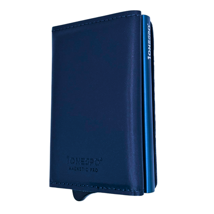 MAGNETIC PRO Portafoglio in Vera Pelle Protezione RFID Nappa Blu