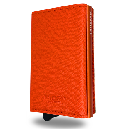 MAGNETIC Saffiano Portafoglio in Ecopelle Protezione RFID Arancione