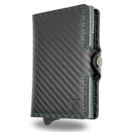 CARBON Zip Porta Carte di Credito Protezione RFID Verde