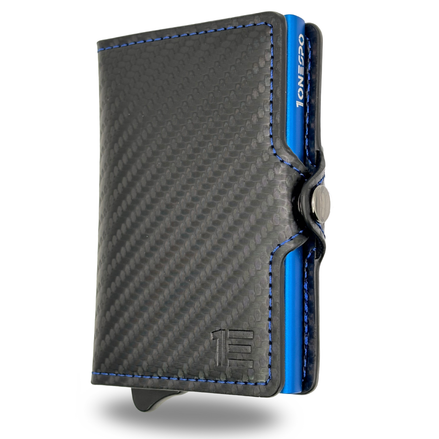 CARBON Zip Porta Carte di Credito Protezione RFID Blu
