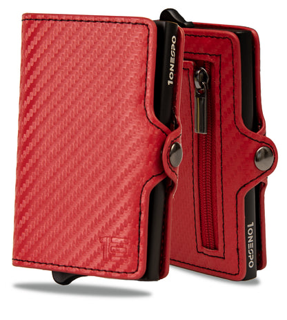 CARBON Zip Porta Carte di Credito Protezione RFID Rosso