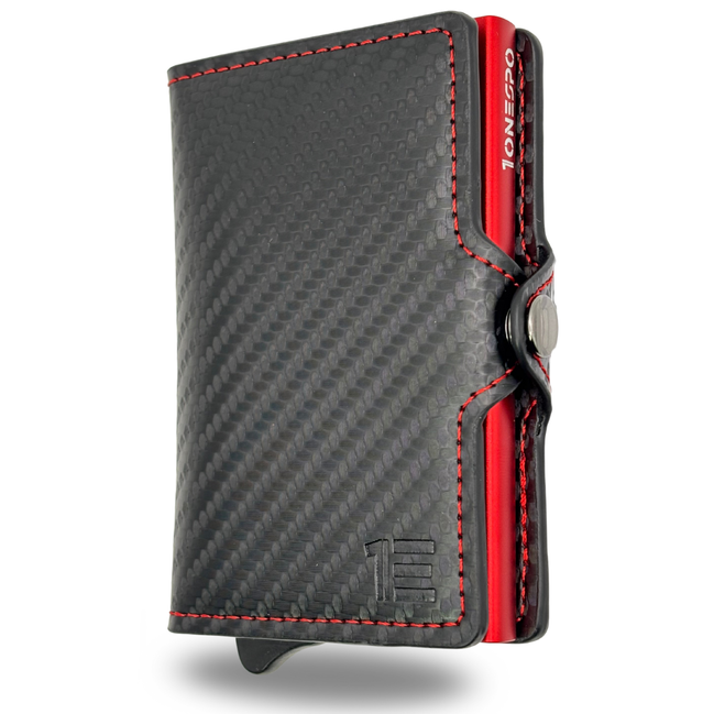 CARBON Zip Porta Carte di Credito Protezione RFID Rosso