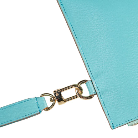 Pochette saffiano vera pelle verde acquamarina