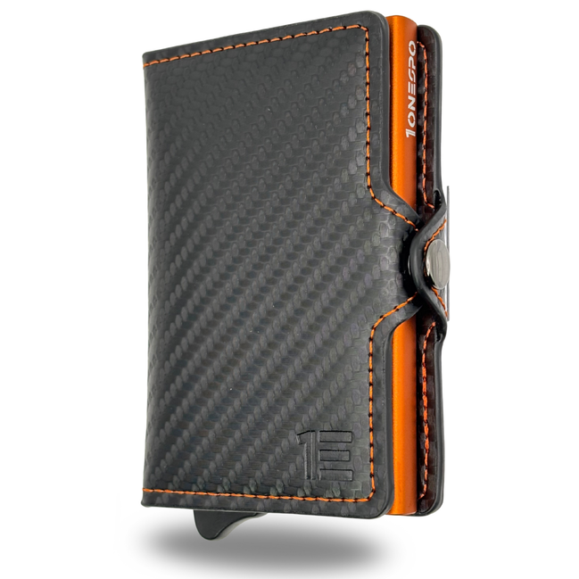 CARBON Zip Porta Carte di Credito Protezione RFID Arancione