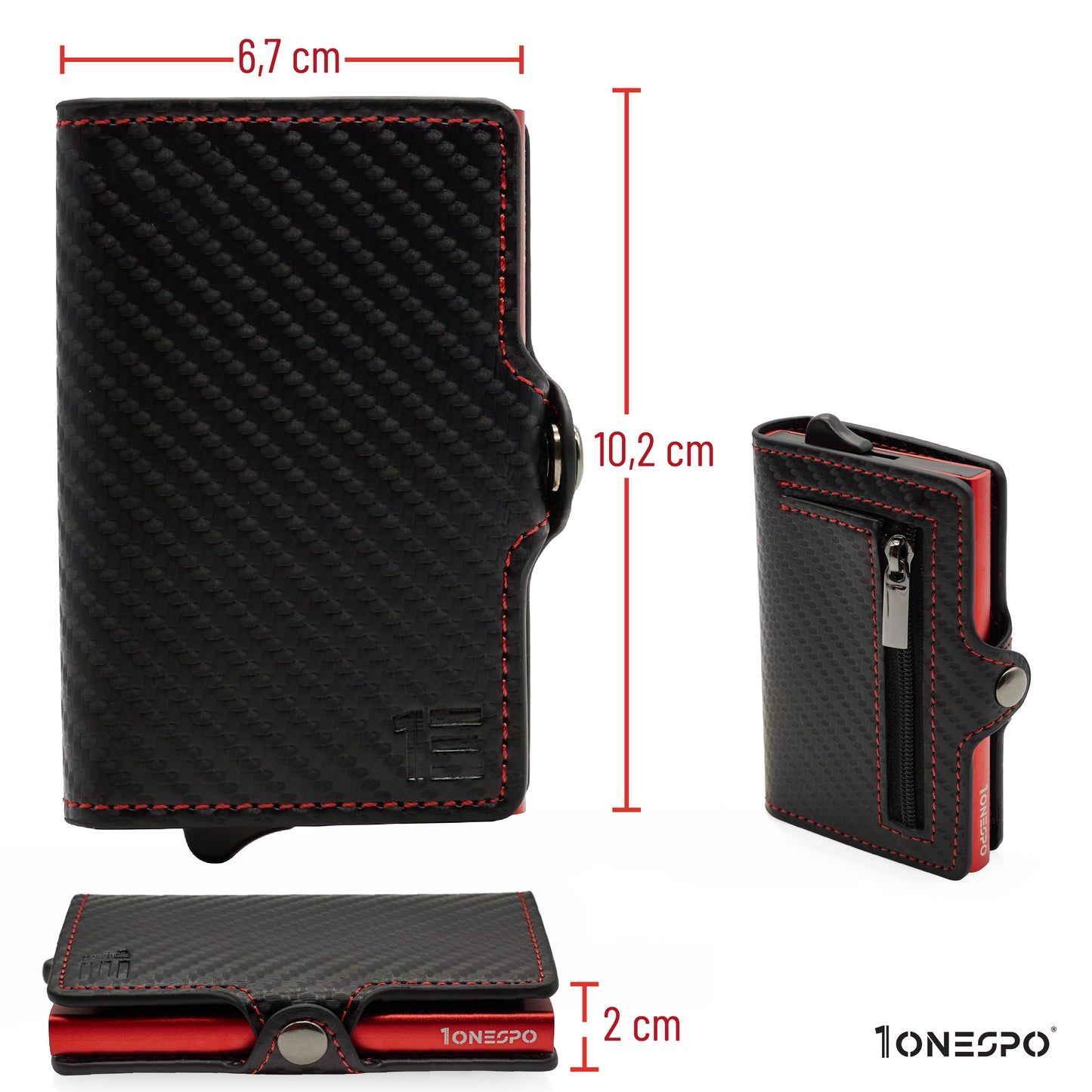 CARBON Zip Porta Carte di Credito Protezione RFID Rosso