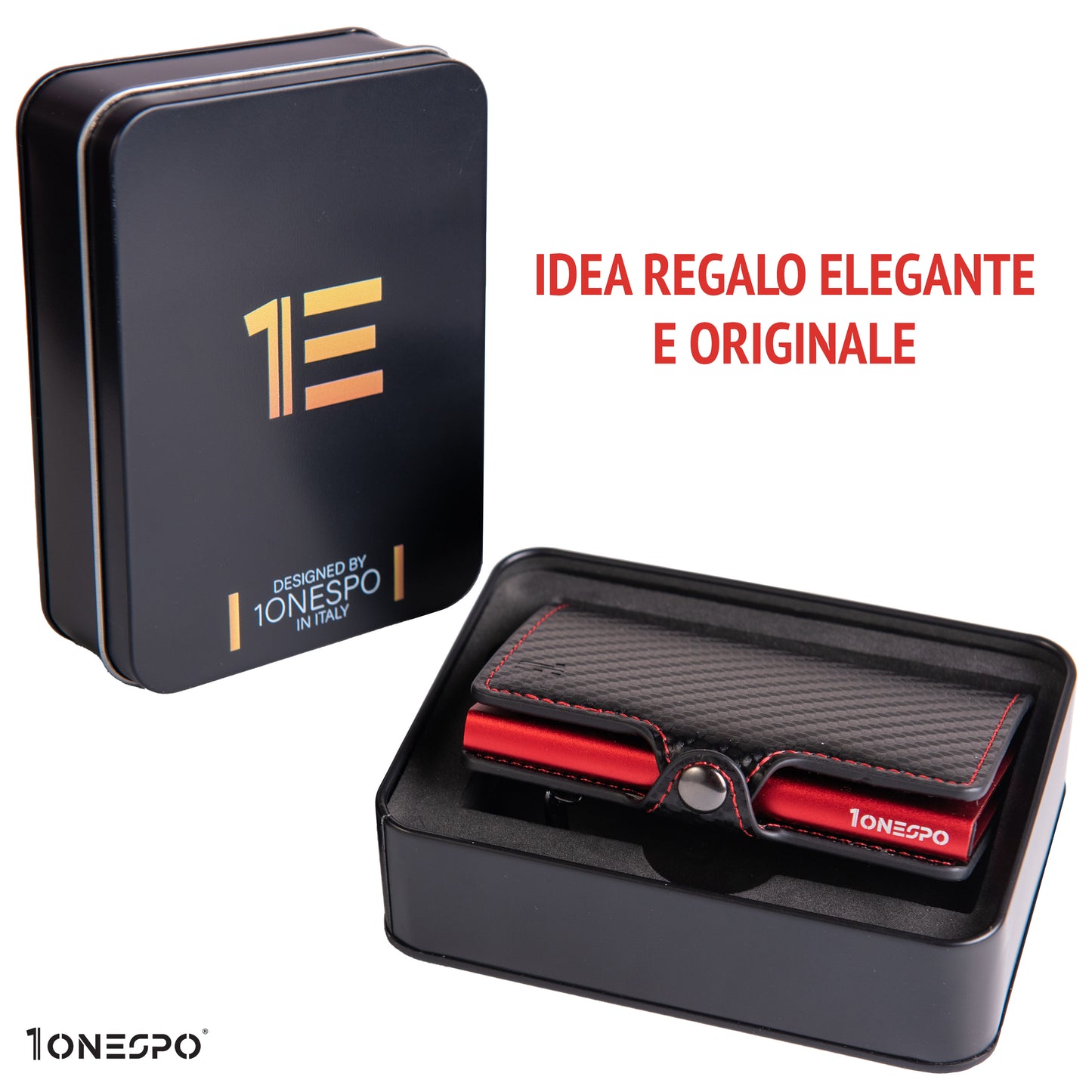 CARBON Zip Porta Carte di Credito Protezione RFID Rosso