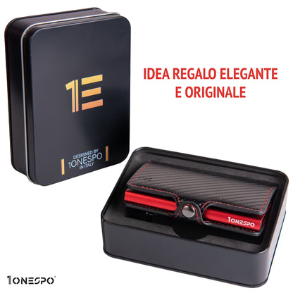 CARBON Zip Porta Carte di Credito Protezione RFID Rosso