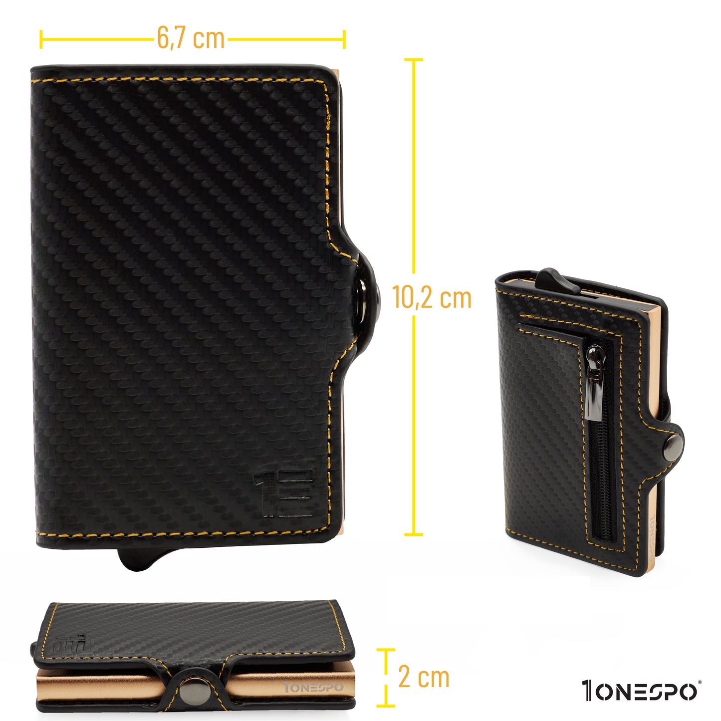 CARBON Zip Porta Carte di Credito Protezione RFID Oro