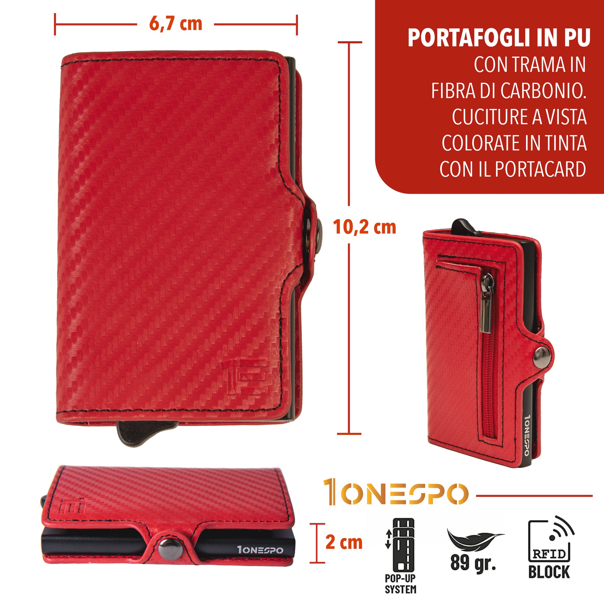 CARBON Zip Porta Carte di Credito Protezione RFID Blu – 1onespo®