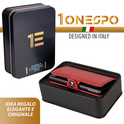 CARBON Zip Porta Carte di Credito Protezione RFID Rosso