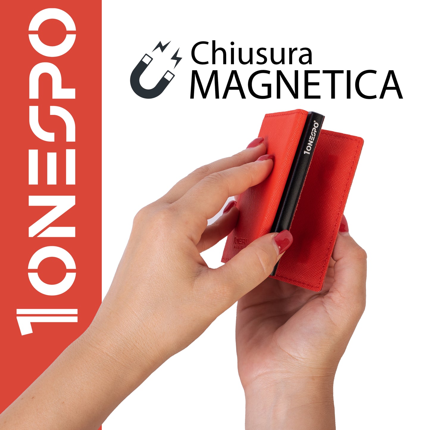 MAGNETIC Saffiano Portafoglio Protezione RFID Rosso