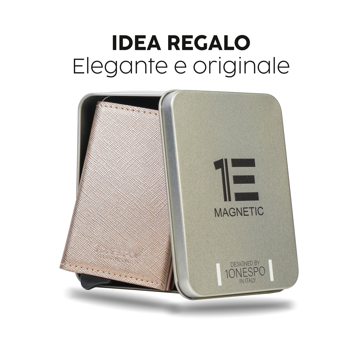 MAGNETIC Saffiano Portafoglio in Vera Pelle Protezione RFID Oro