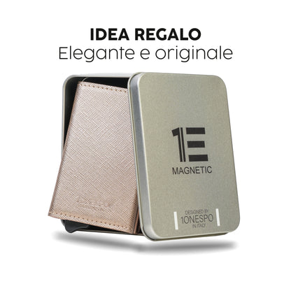 MAGNETIC Saffiano Portafoglio in Vera Pelle Protezione RFID Oro