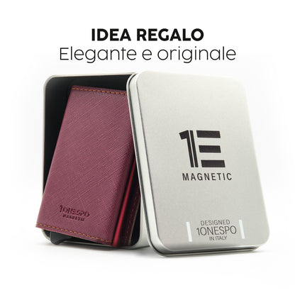 MAGNETIC Saffiano Portafoglio in Vera Pelle Protezione RFID Bordeaux