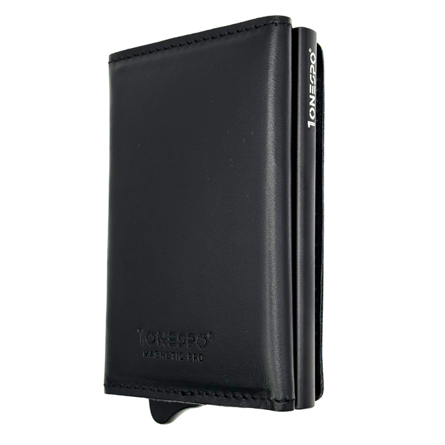 MAGNETIC PRO Portafoglio in Vera Pelle Protezione RFID Nappa Nero