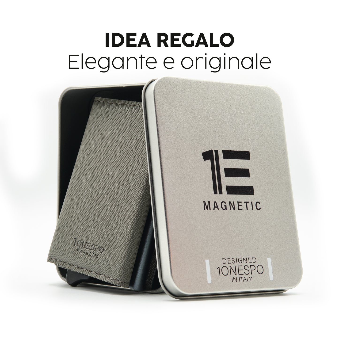 MAGNETIC Saffiano Portafoglio in Vera Pelle Protezione RFID Grigio