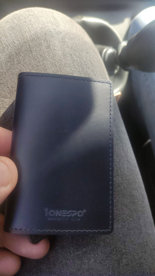 MAGNETIC SLIM Porta Carte di Credito in Vera Pelle Protezione RFID Cuoio Cerato Blu