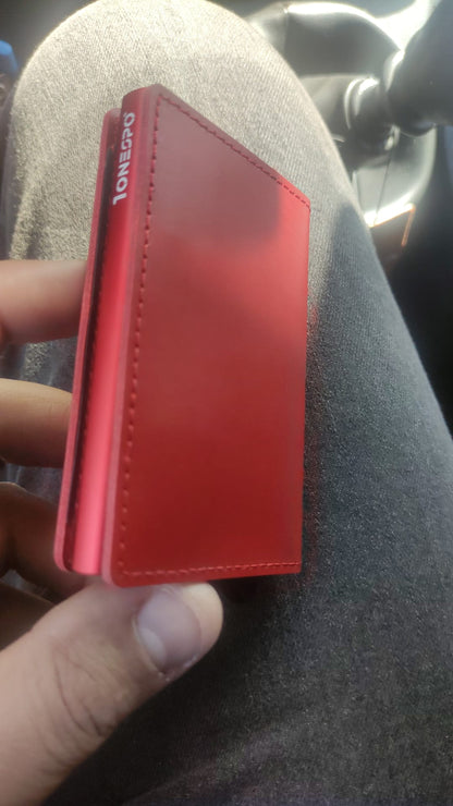 MAGNETIC SLIM Porta Carte di Credito in Vera Pelle Protezione RFID Cuoio Cerato Rosso