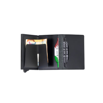 MAGNETIC SLIM Porta Carte di Credito in Vera Pelle Protezione RFID Cuoio Cerato Nero