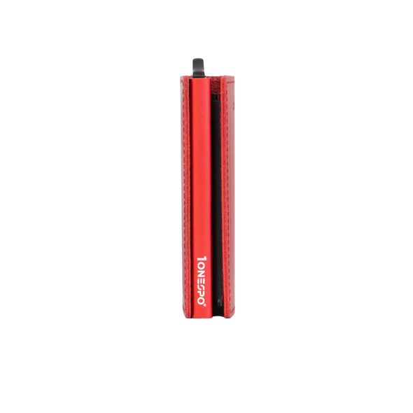 MAGNETIC SLIM Porta Carte di Credito in Vera Pelle Protezione RFID Cuoio Cerato Rosso