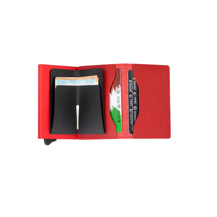 MAGNETIC SLIM Porta Carte di Credito in Vera Pelle Protezione RFID Cuoio Cerato Rosso