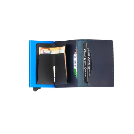 MAGNETIC SLIM Porta Carte di Credito in Vera Pelle Protezione RFID Cuoio Cerato Blu