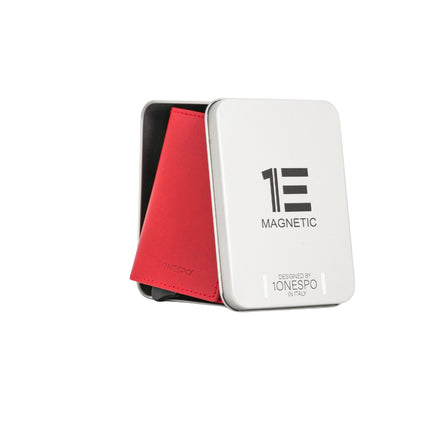 MAGNETIC SLIM Porta Carte di Credito in Vera Pelle Protezione RFID Cuoio Cerato Rosso