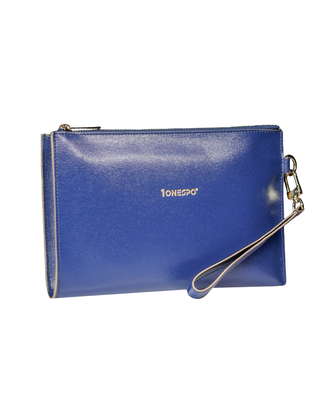 Pochette saffiano vera pelle blu