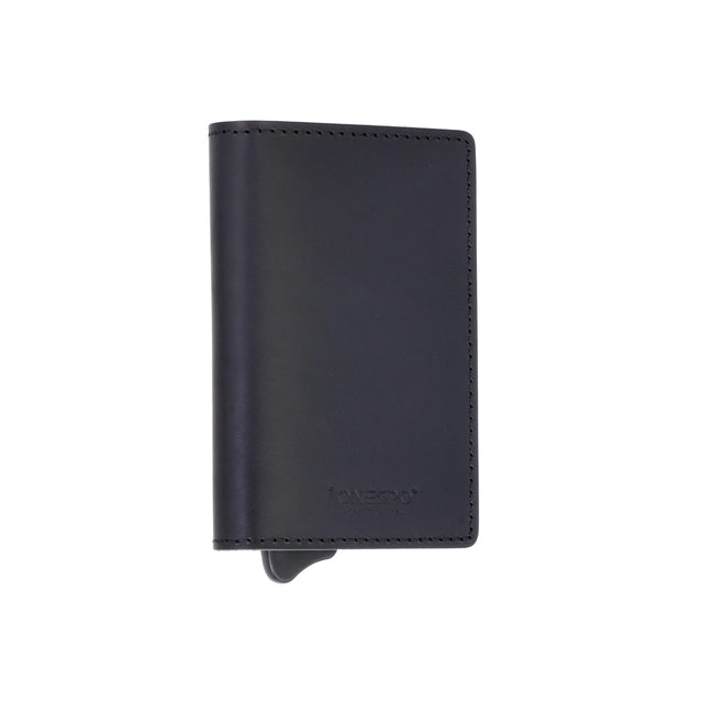MAGNETIC SLIM Porta Carte di Credito in Vera Pelle Protezione RFID Cuoio Cerato Nero