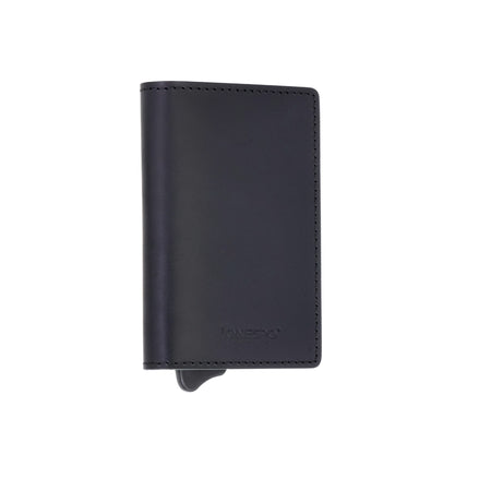 MAGNETIC SLIM Porta Carte di Credito in Vera Pelle Protezione RFID Cuoio Cerato Nero