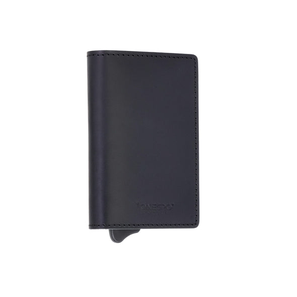 MAGNETIC SLIM Porta Carte di Credito in Vera Pelle Protezione RFID Cuoio Cerato Nero