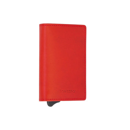 MAGNETIC SLIM Porta Carte di Credito in Vera Pelle Protezione RFID Cuoio Cerato Rosso