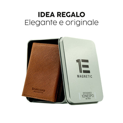 MAGNETIC Saffiano Portafoglio in Vera Pelle Protezione RFID Marrone